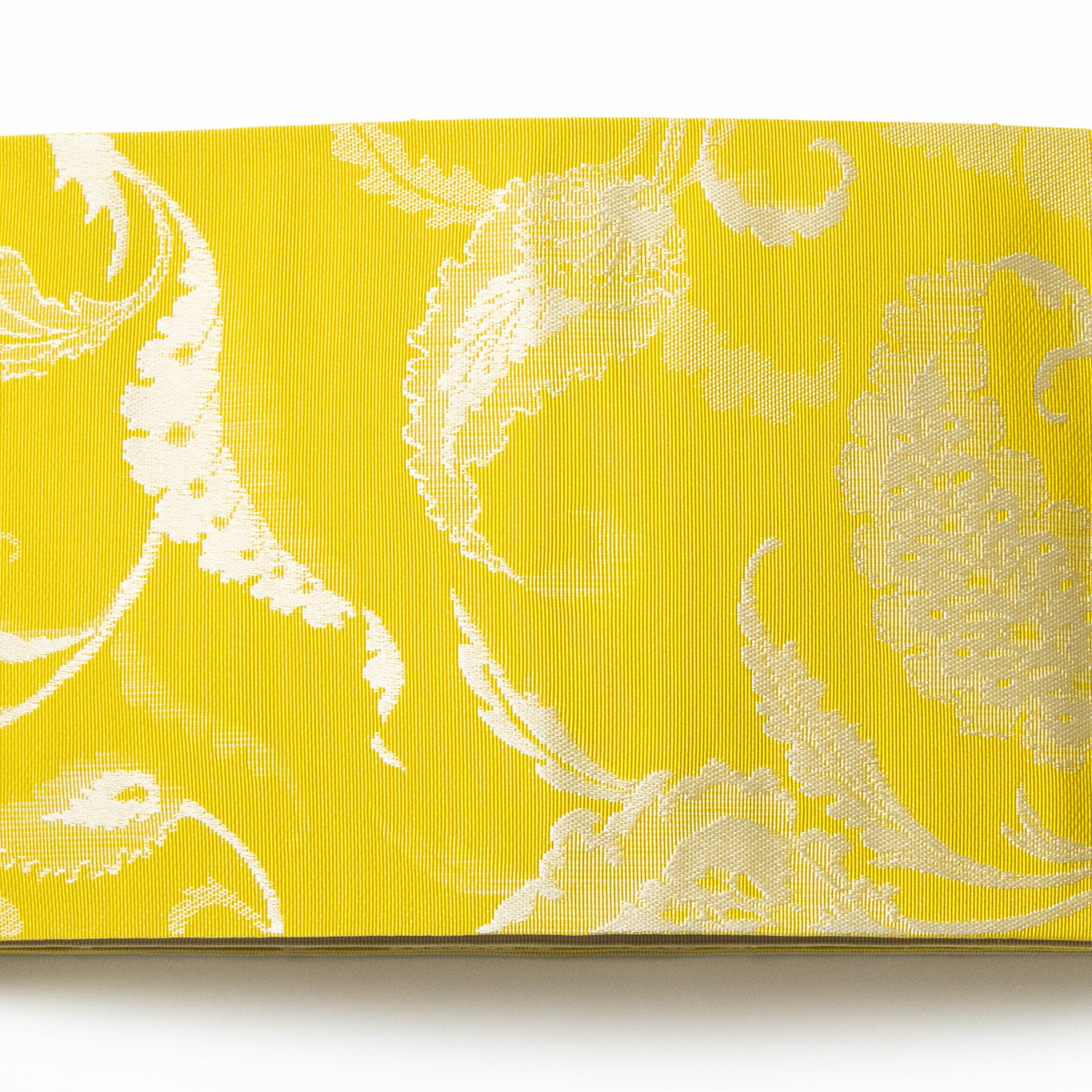 正絹　博多織　全通名古屋帯《大輪の花唐草》 葉文 カナリア｜西村織物 オンラインショップ｜博多帯・博多織 通販